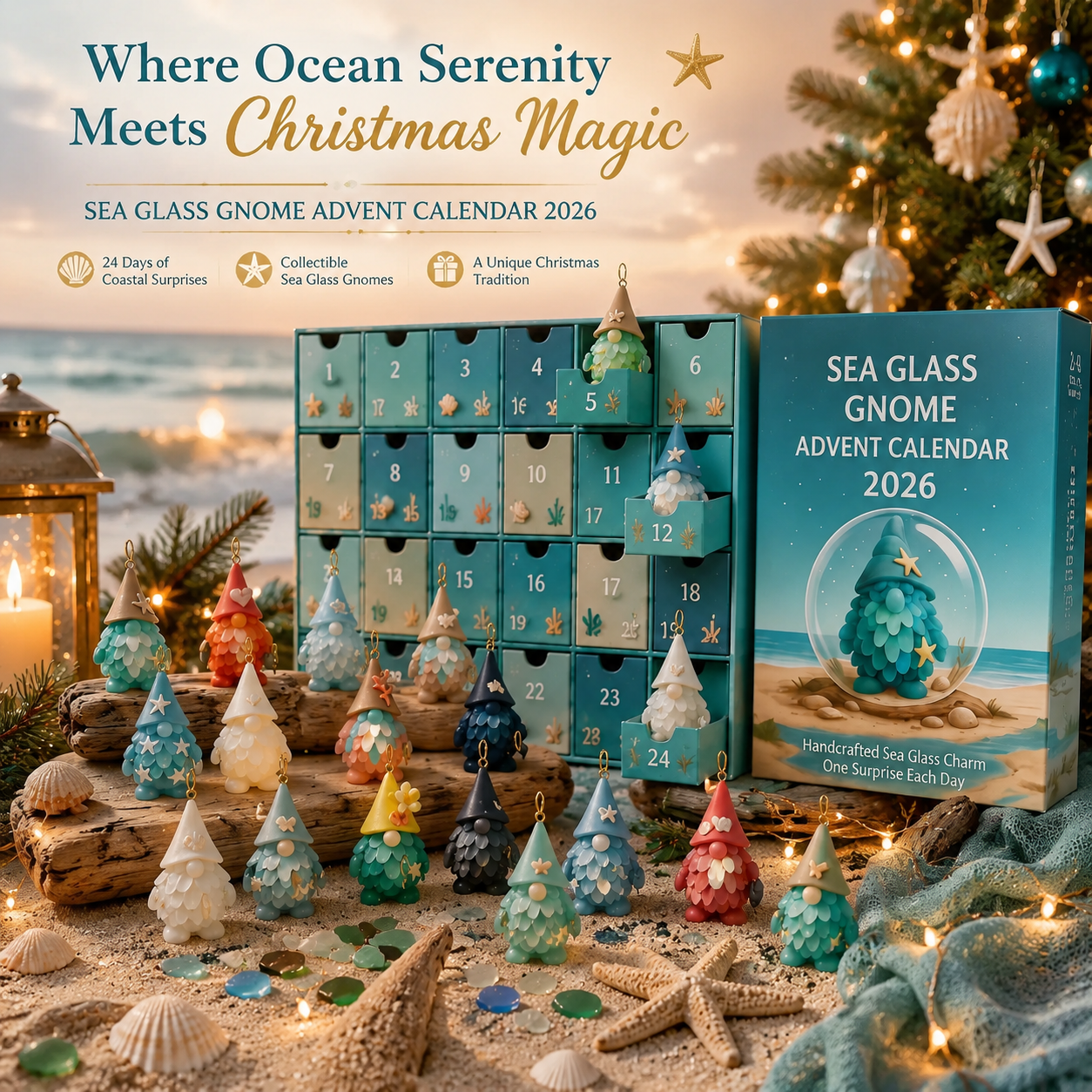 🌊🧝‍♂️Sea Glass Gnome Advent Calendar 2026 – Magical Christmas Countdown Decoration