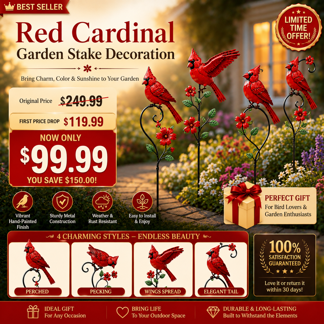 🐦 Red Cardinal Garden Stake Decoration – Bring Vibrant Color & Timeless Charm to Your Garden