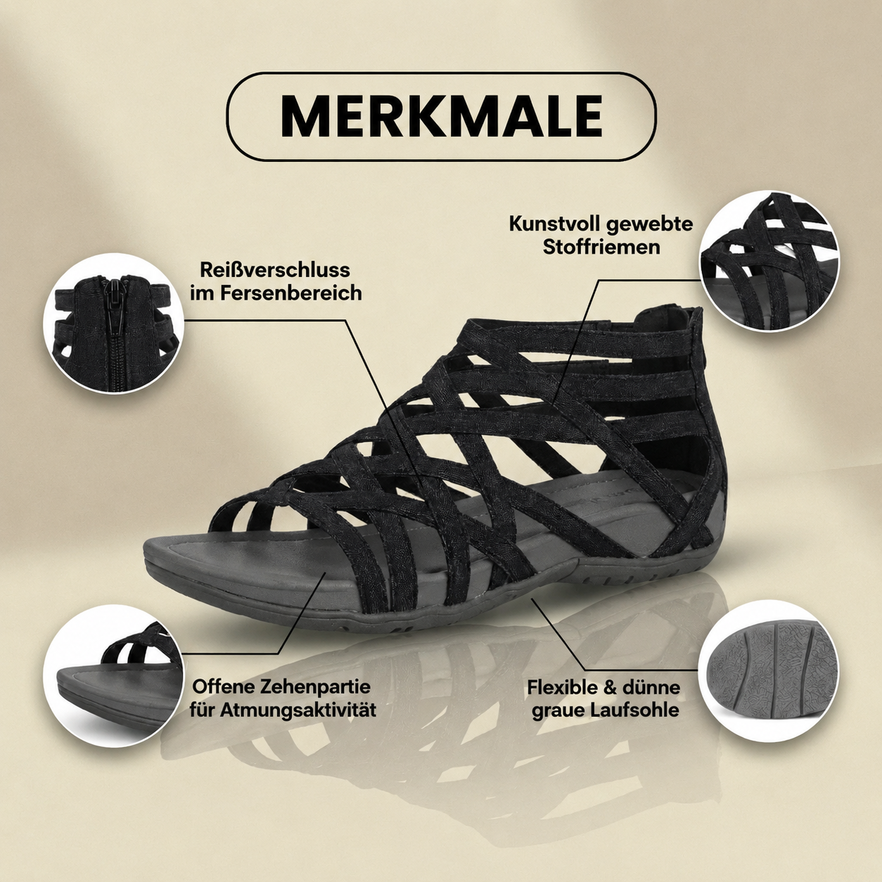 Orthopedic Gladiator Sandals - Multi-Strap Ankle Design