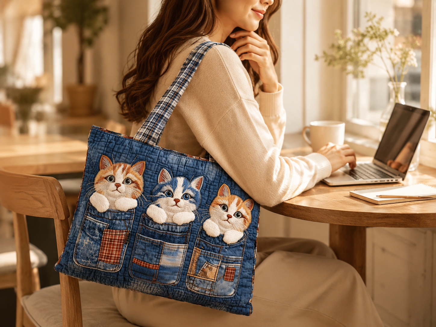 Cat tote bag for work and study
