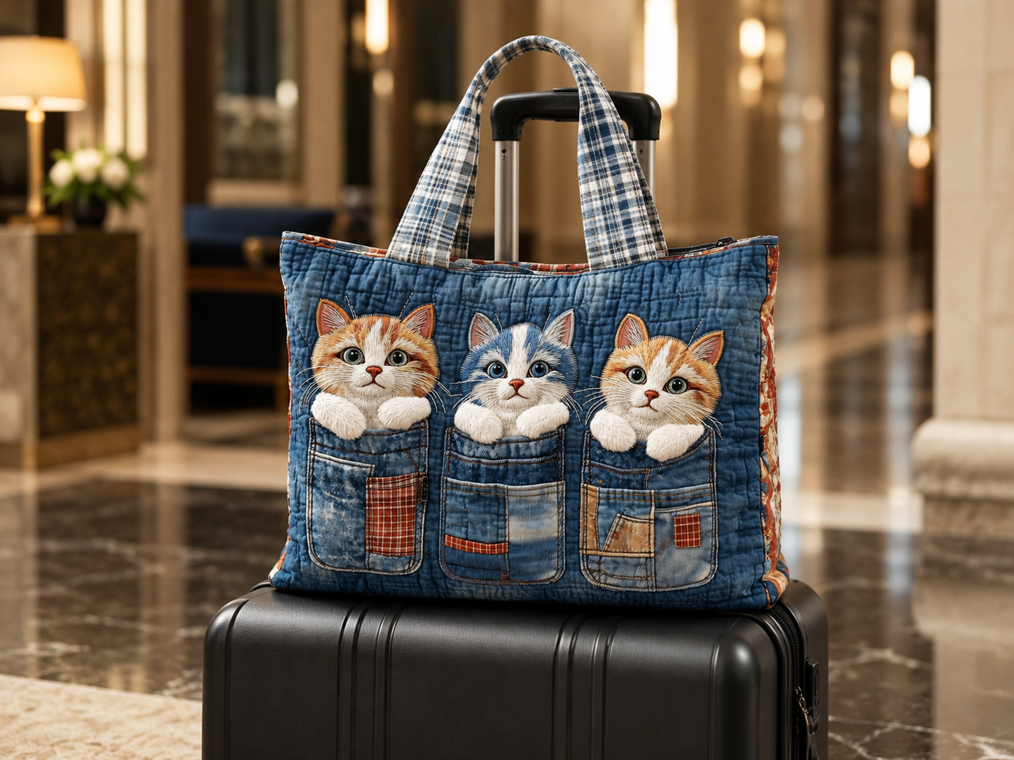 Cat tote bag travel companion