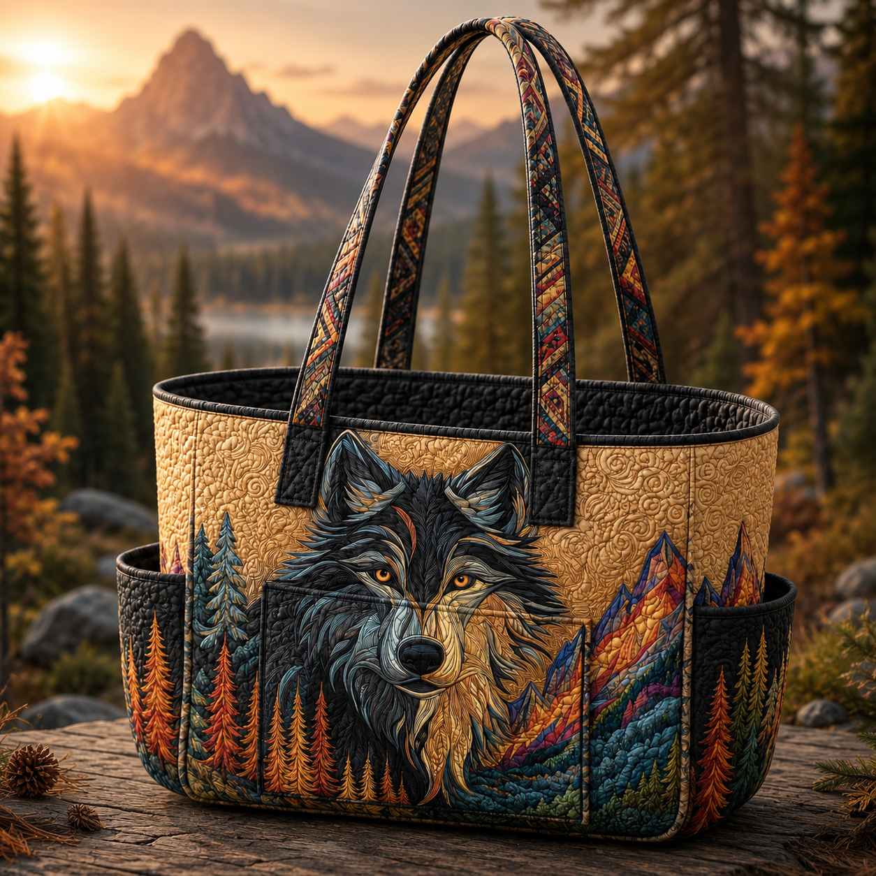 Wolf Multiple Pockets Quilted Tote Bag TP44