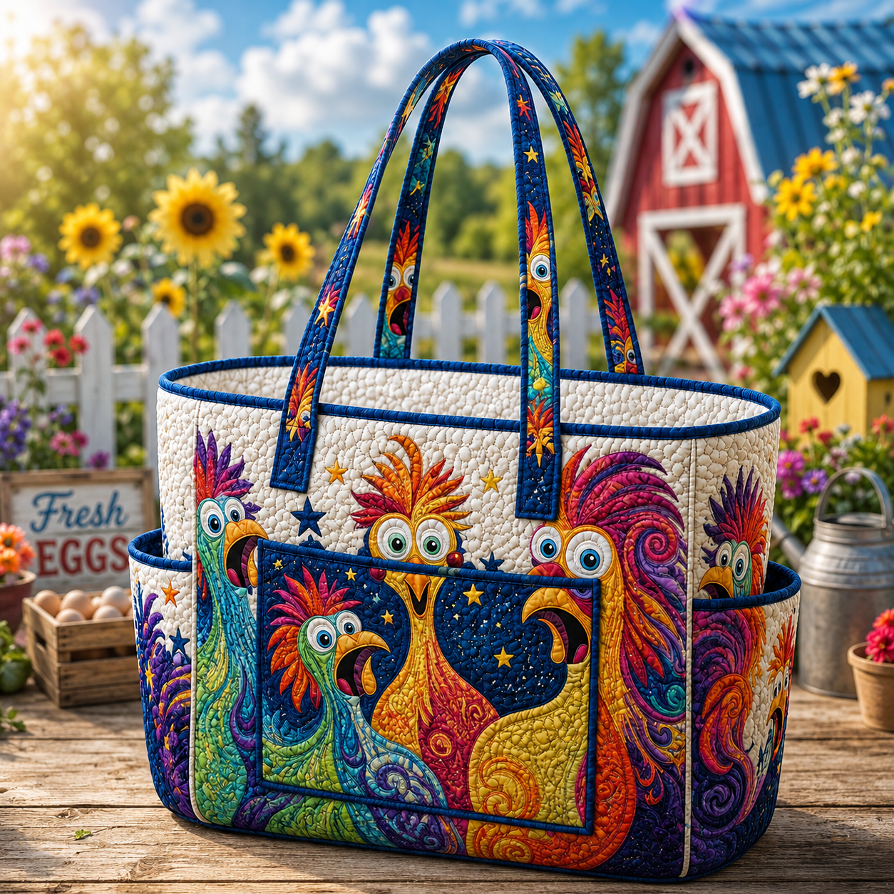 Chicken Multiple Pockets Quilted Tote Bag TP42