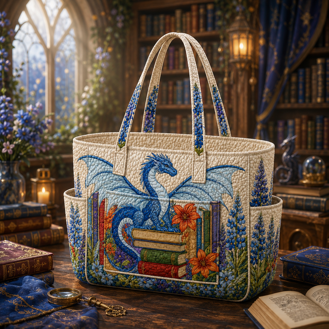 Dragon Multiple Pockets Quilted Tote Bag TP41