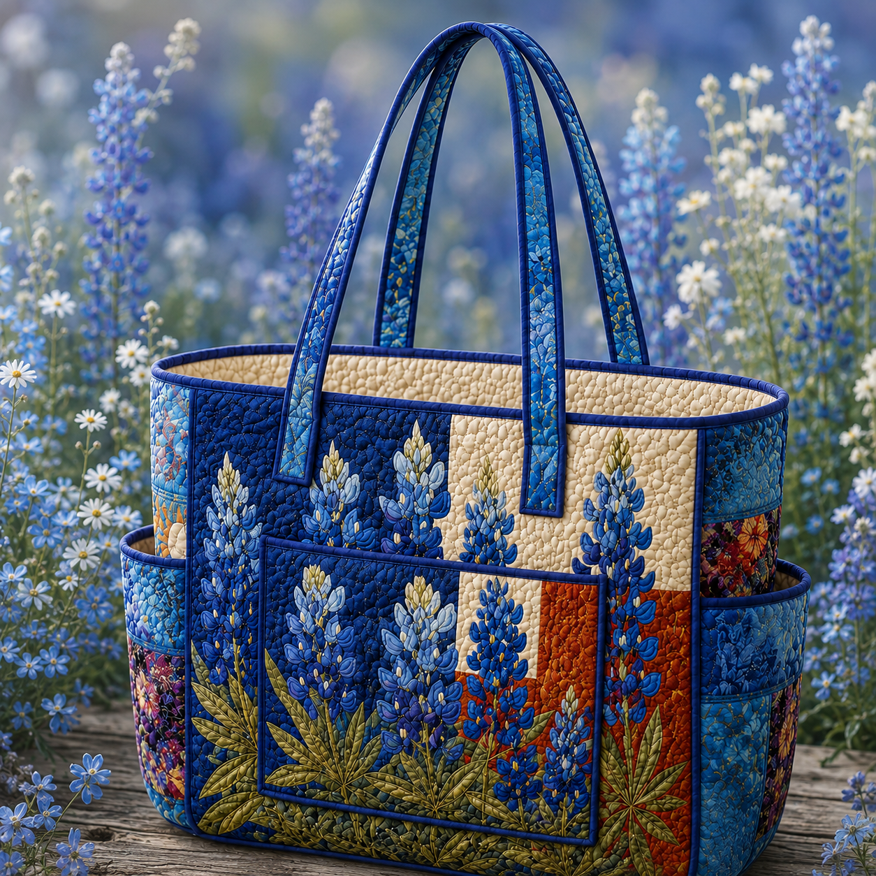 Bluebonnet Multiple Pockets Quilted Tote Bag TP40