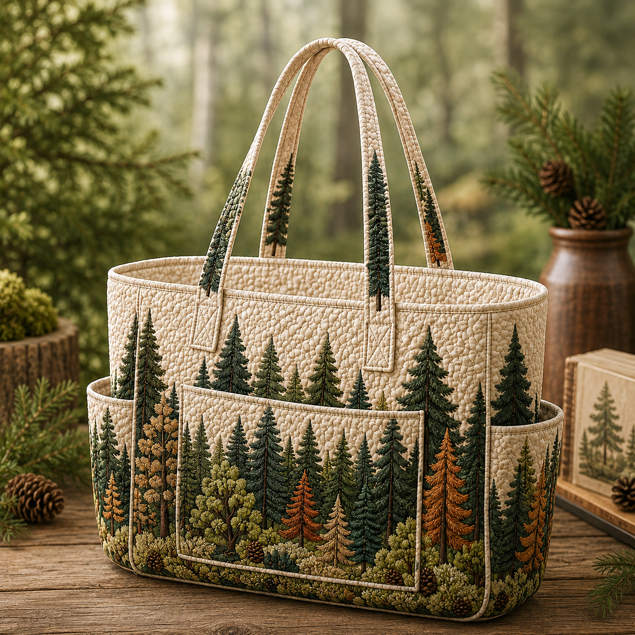 Forest Multiple Pockets Quilted Tote Bag TP48