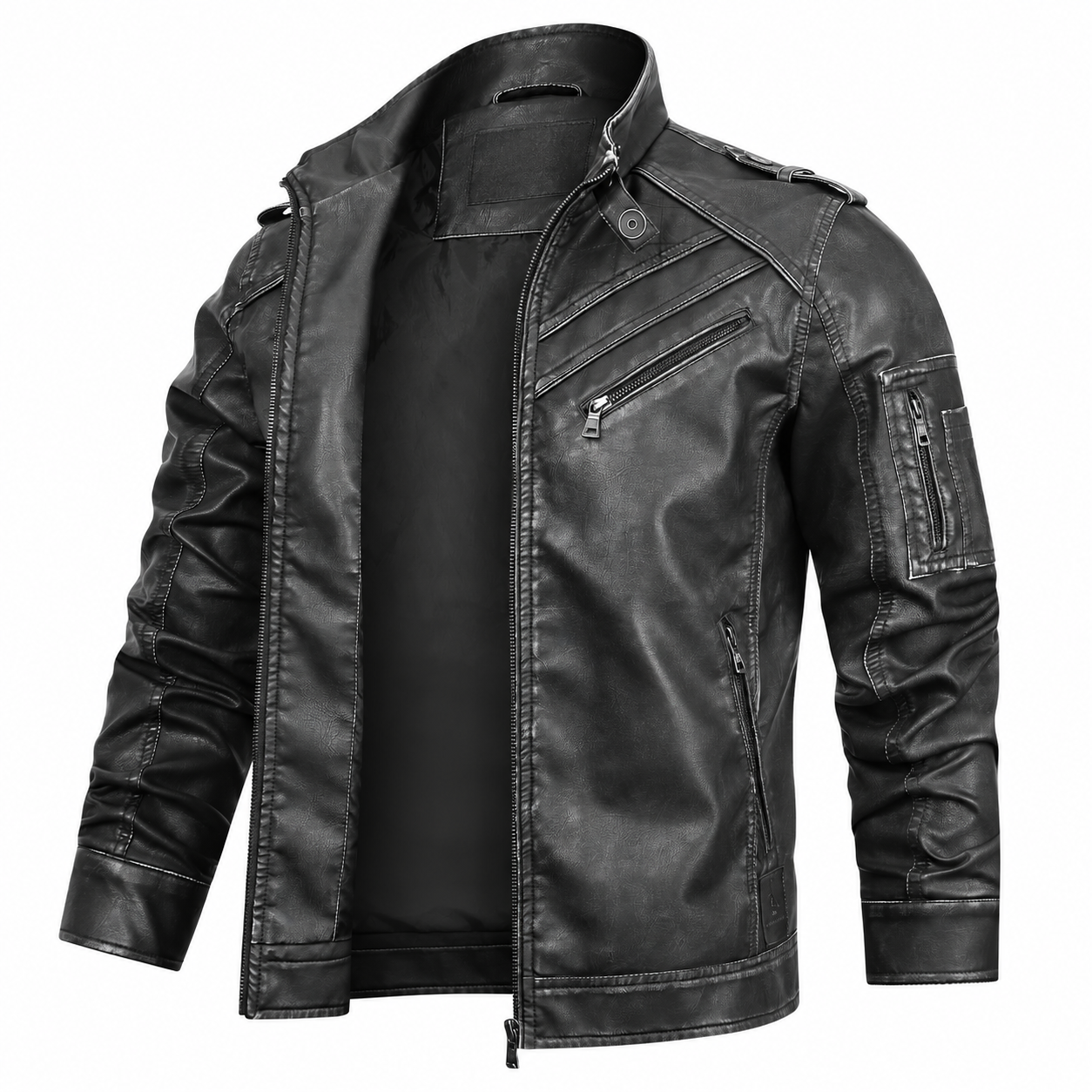 [Copy]Men’s Vintage Hooded Faux Leather Jacket – Casual Zip-Up Motorcycle Coat
