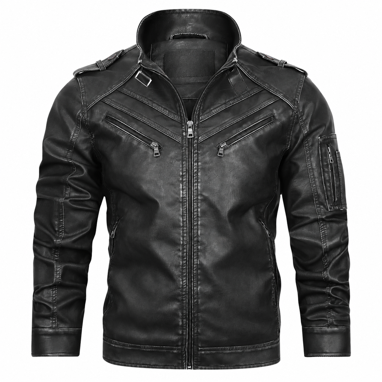 [Copy]Men’s Vintage Hooded Faux Leather Jacket – Casual Zip-Up Motorcycle Coat