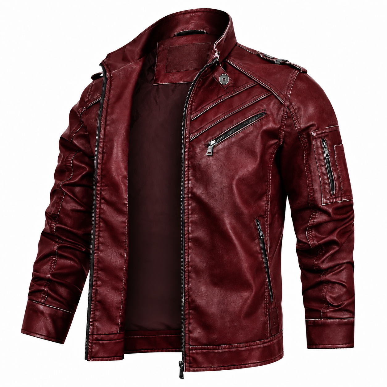 [Copy]Men’s Vintage Hooded Faux Leather Jacket – Casual Zip-Up Motorcycle Coat