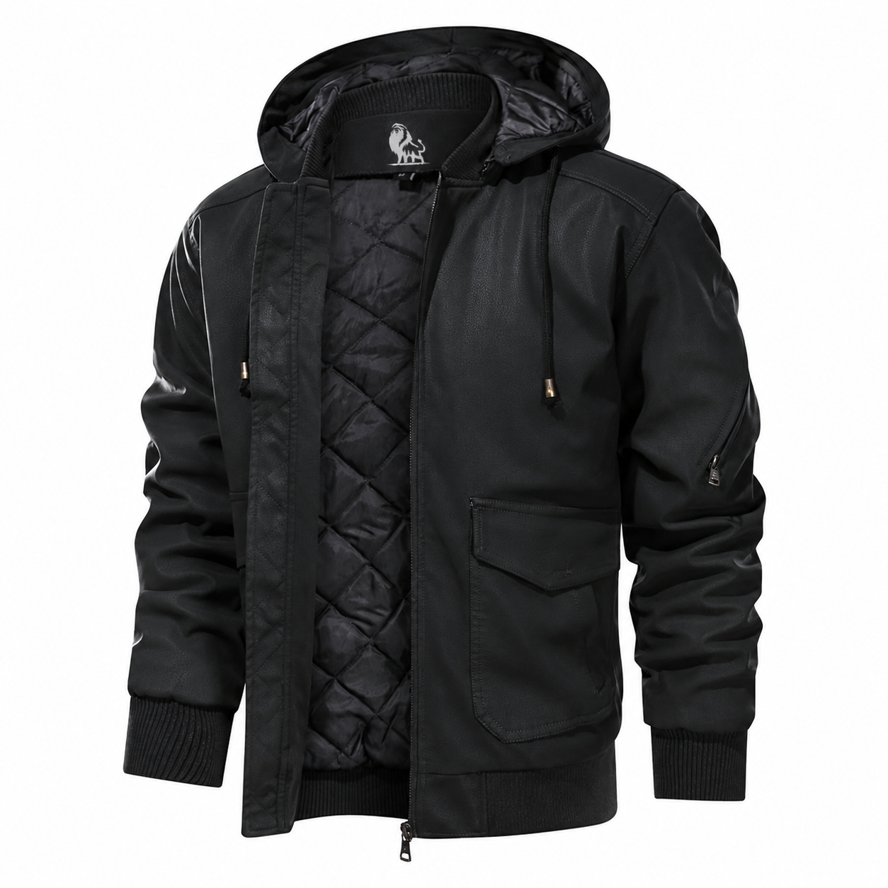 Men’s Vintage Hooded Motorcycle Jacket – Removable Hood Zip-Up Casual Coat