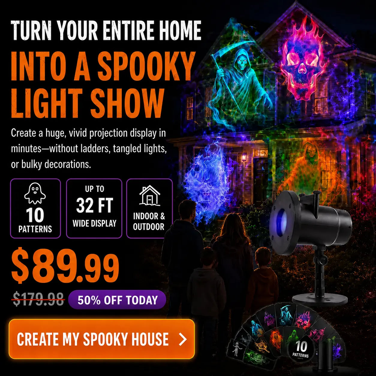 🎃 50% OFF Today – 32FT HD Halloween Projector with 10 Spooky Scenes, Remote & Timer