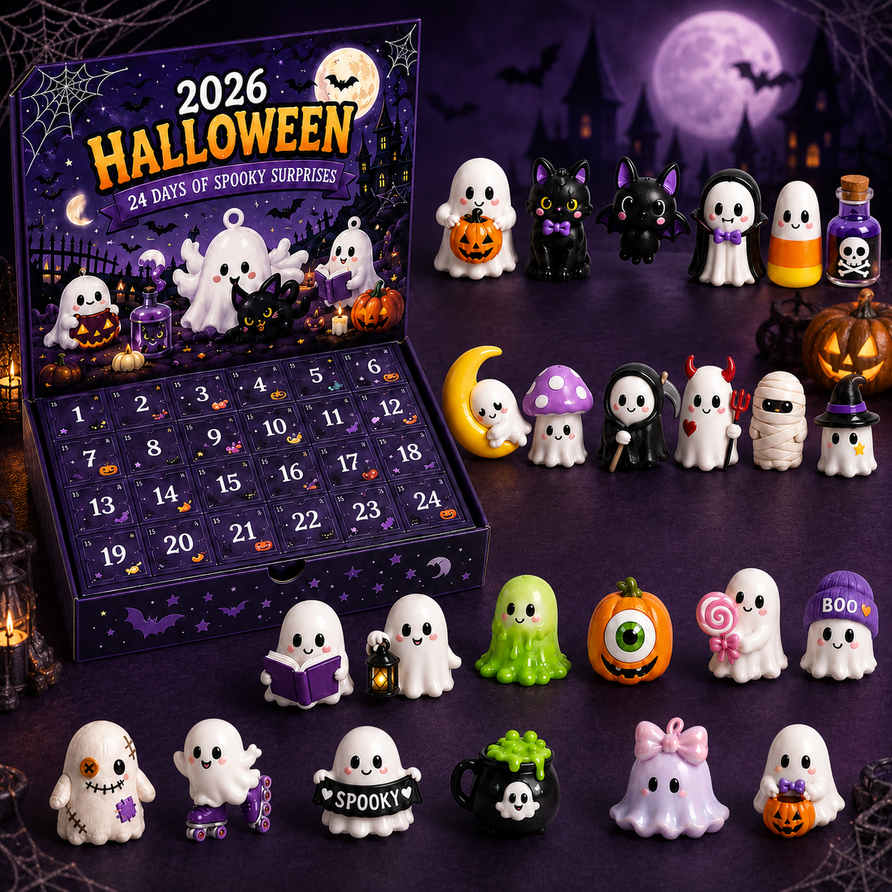 🔥Limited 50% OFF🎃 Halloween Countdown Blind Box | 👻 24 Days of Spooky Surprises 🕯️ One Mystery Figure Every Day ✨ Collect, Display & Celebrate Halloween Fun!