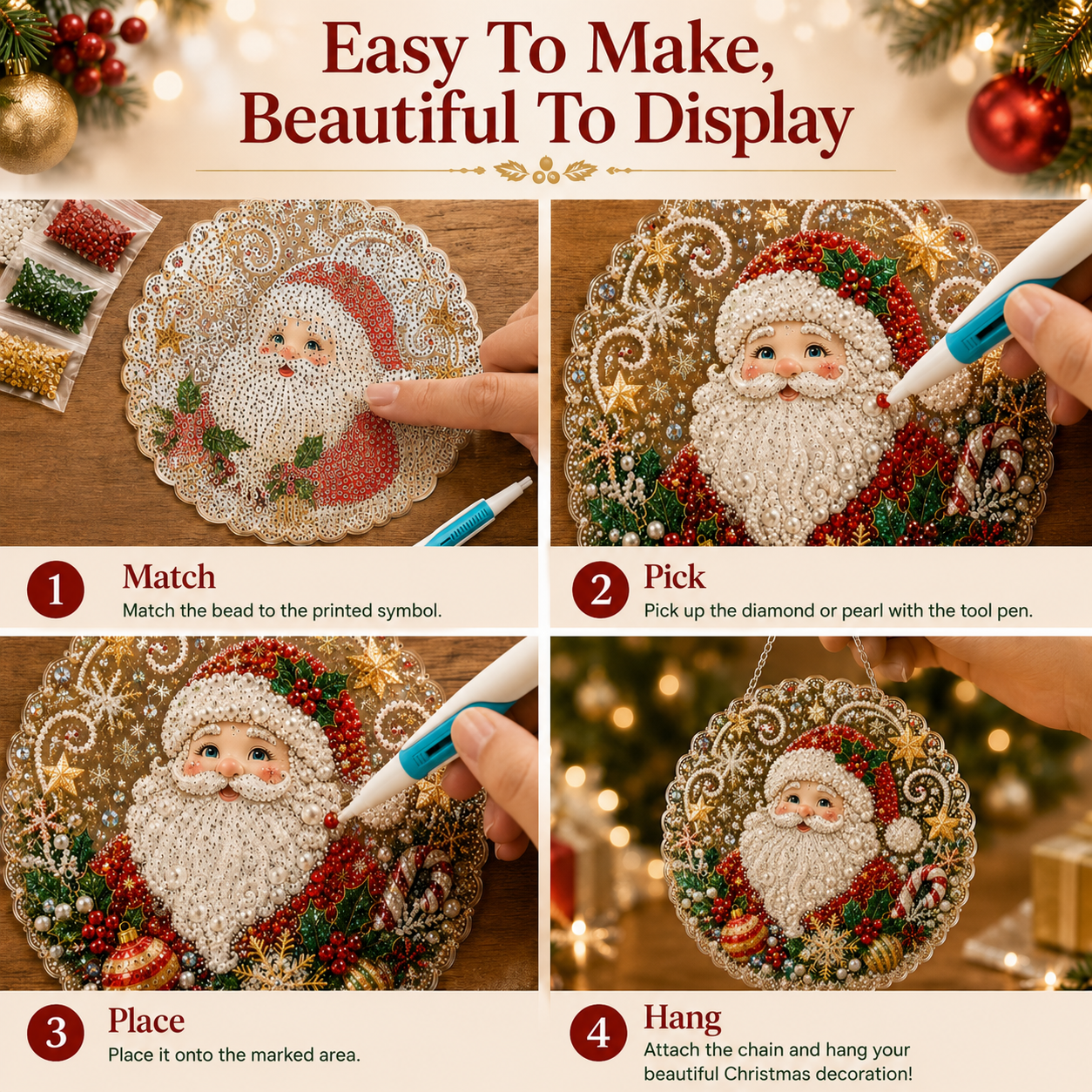 🎄 LIMITED TIME！！ 49% OFF – ✨ 🎄 Christmas Pearl Diamond Art Ornament Kit – DIY Handmade Holiday Hanging Decor 🎅💎