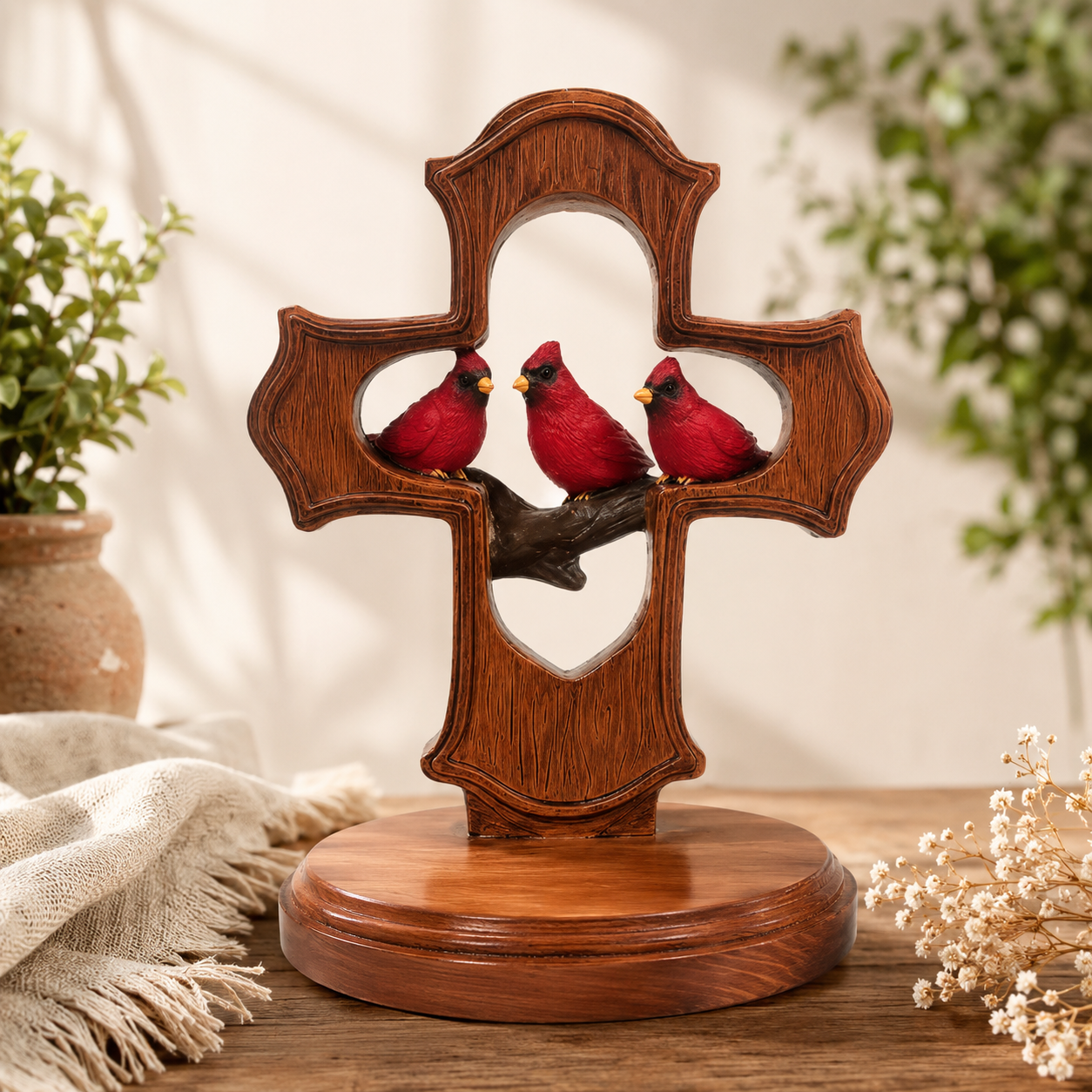 ❤️✝️Handcrafted Cardinal Cross Ornament