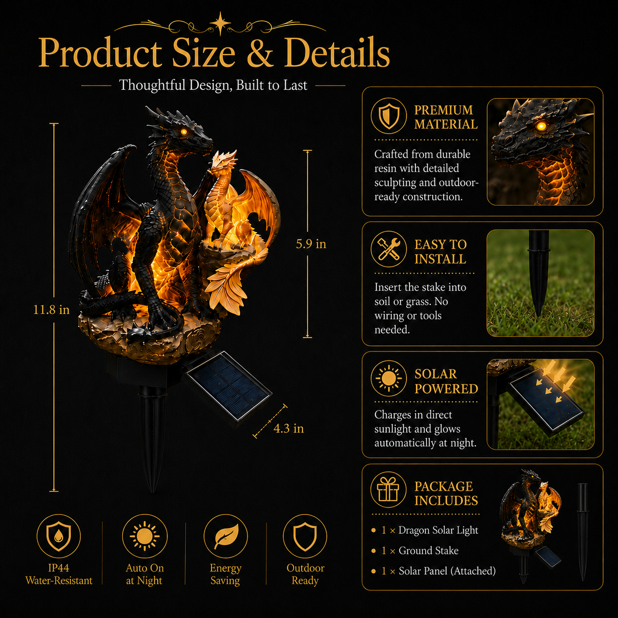 🐉 Solar Dragon Garden Light Set – 2-Piece Fantasy Outdoor Decor
