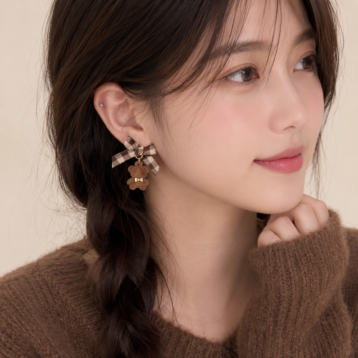Cocoa Bear Ribbon Earrings