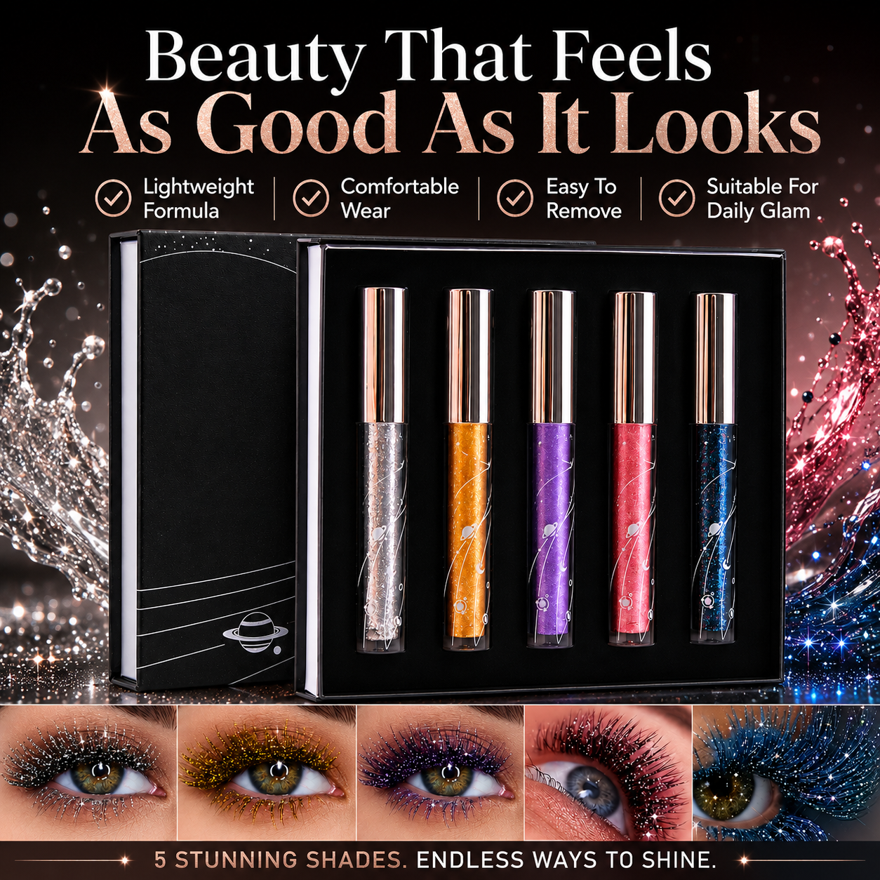 🔥Last Day 50% OFF🌈5-Color Glitter Mascara 🌟Set – Sparkling Lash Makeup Gift Kit🌈✨Mascara✨