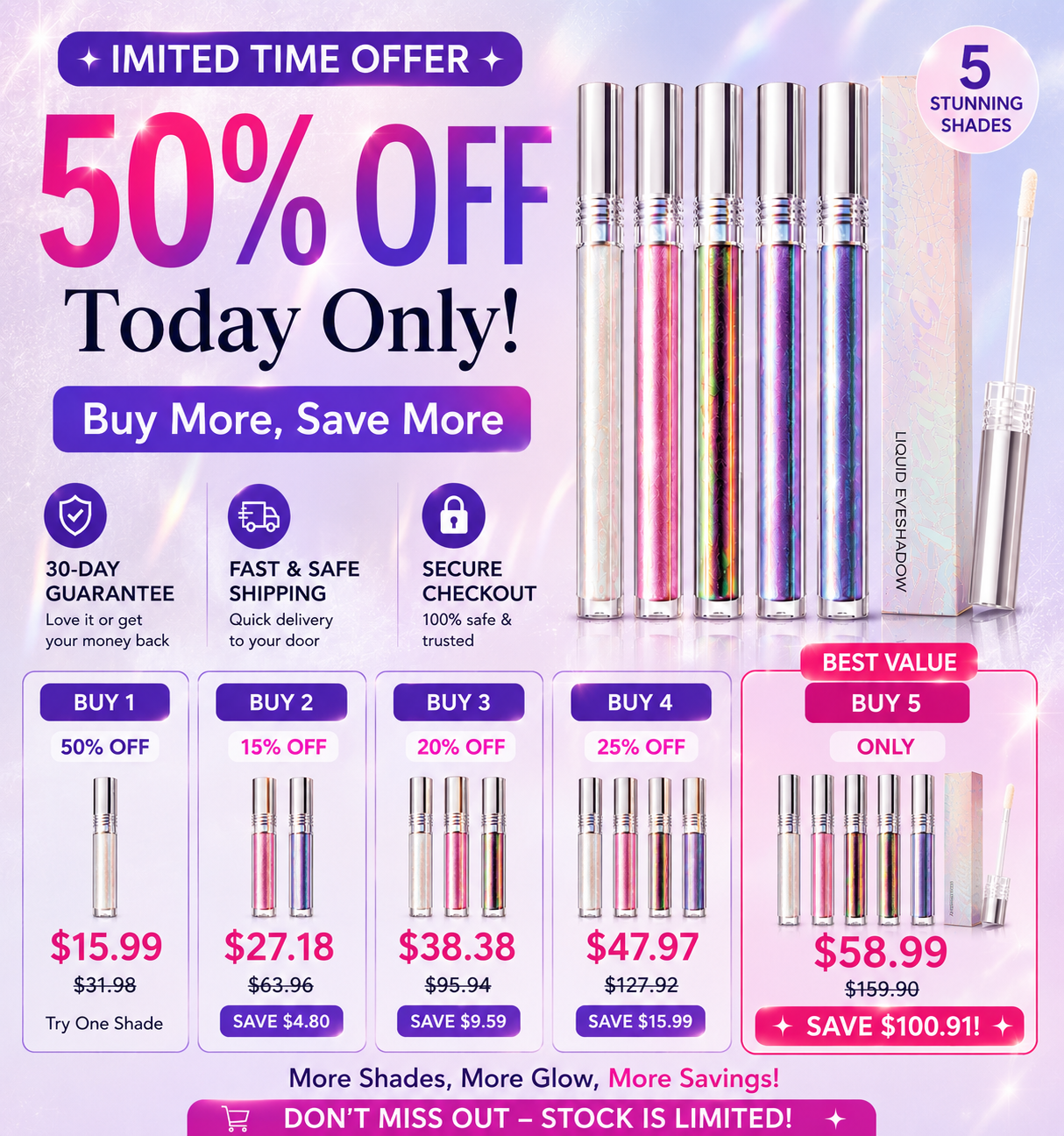 🔥Last Day 50% OFF🌈Multi-Chrome Liquid Glitter Eyeshadow🌊 – Waterproof, ✨Smudge-Proof & Long-Lasting🔥