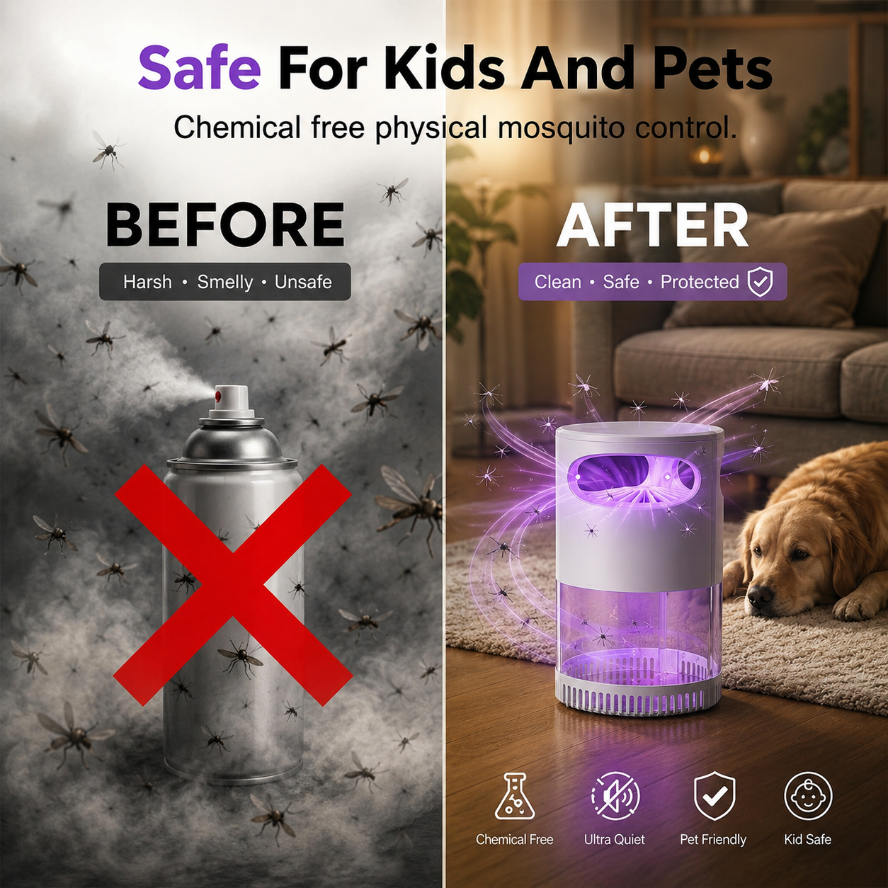 🔥Quiet UV Mosquito Trap – Chemical-Free & Safe for Kids & Pets🦟
