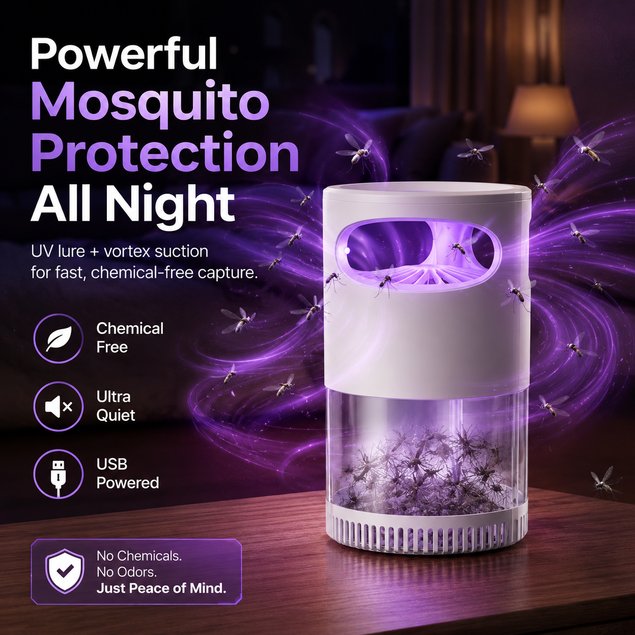 🔥Quiet UV Mosquito Trap – Chemical-Free & Safe for Kids & Pets🦟