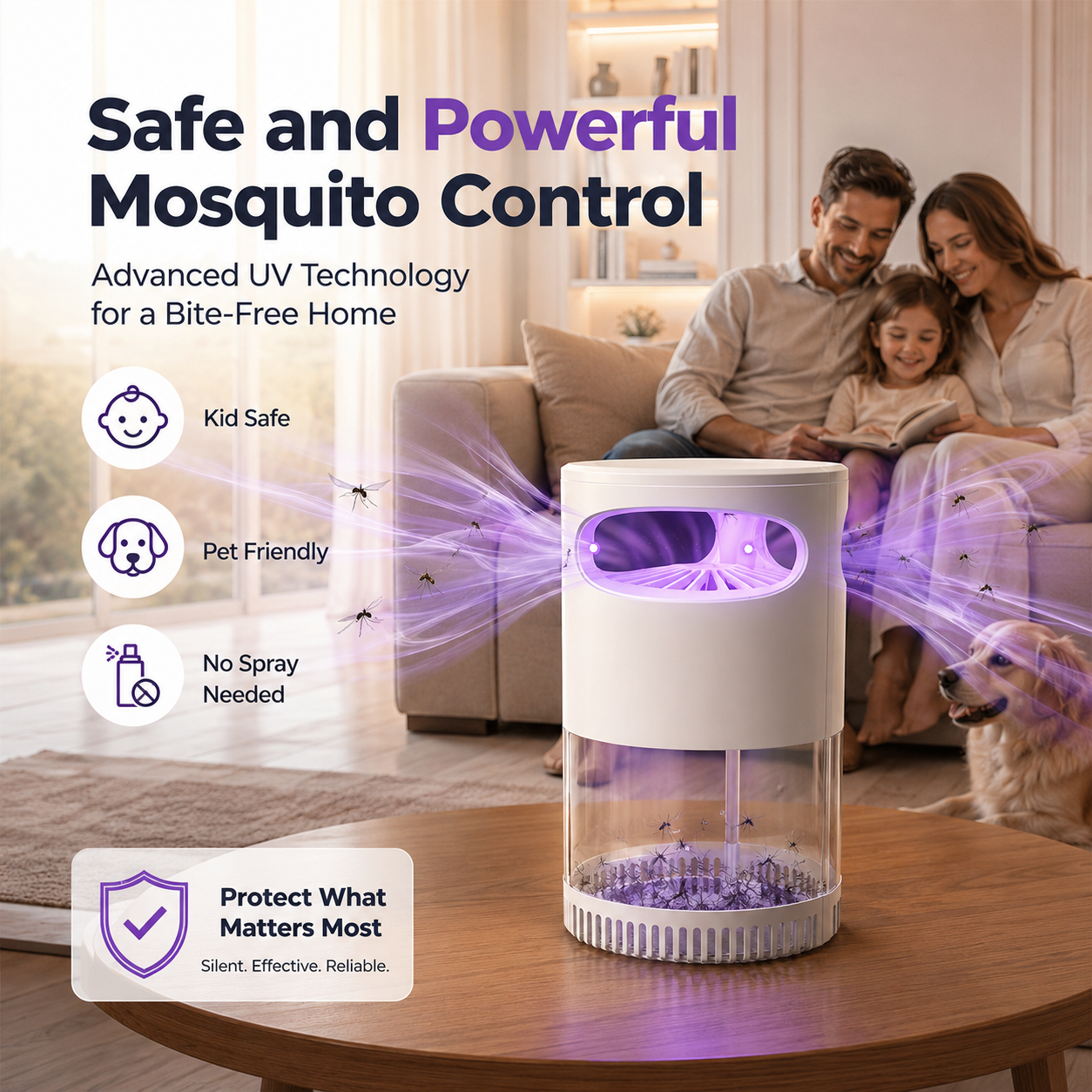 🔥Quiet UV Mosquito Trap – Chemical-Free & Safe for Kids & Pets🦟