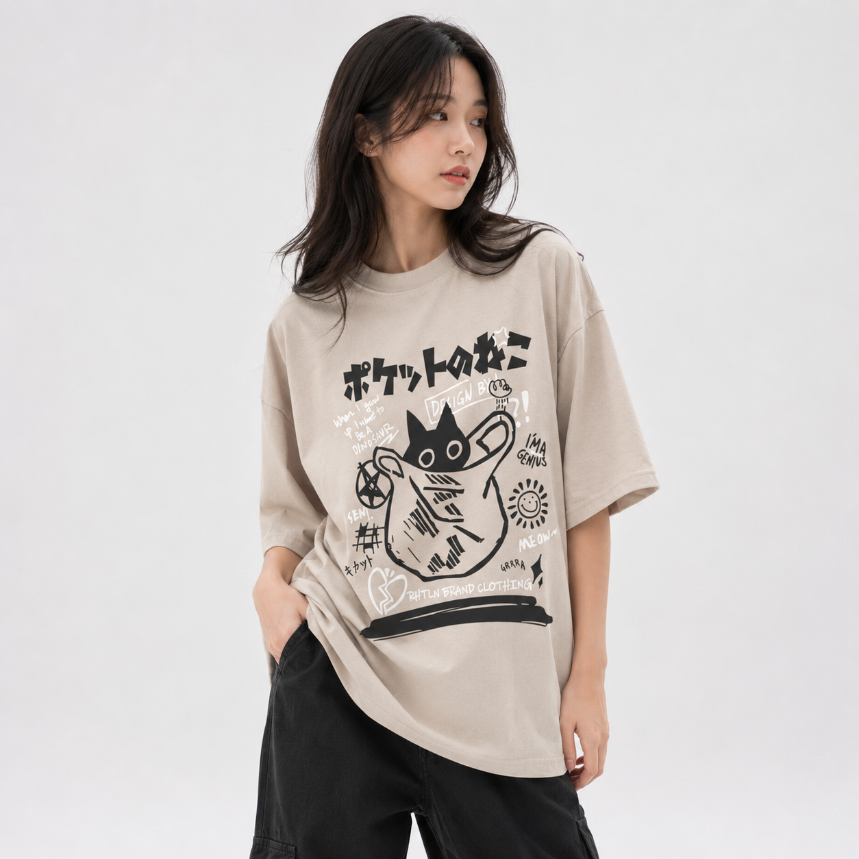 Japanese-theme Black Cat in a Bag Unisex Tee
