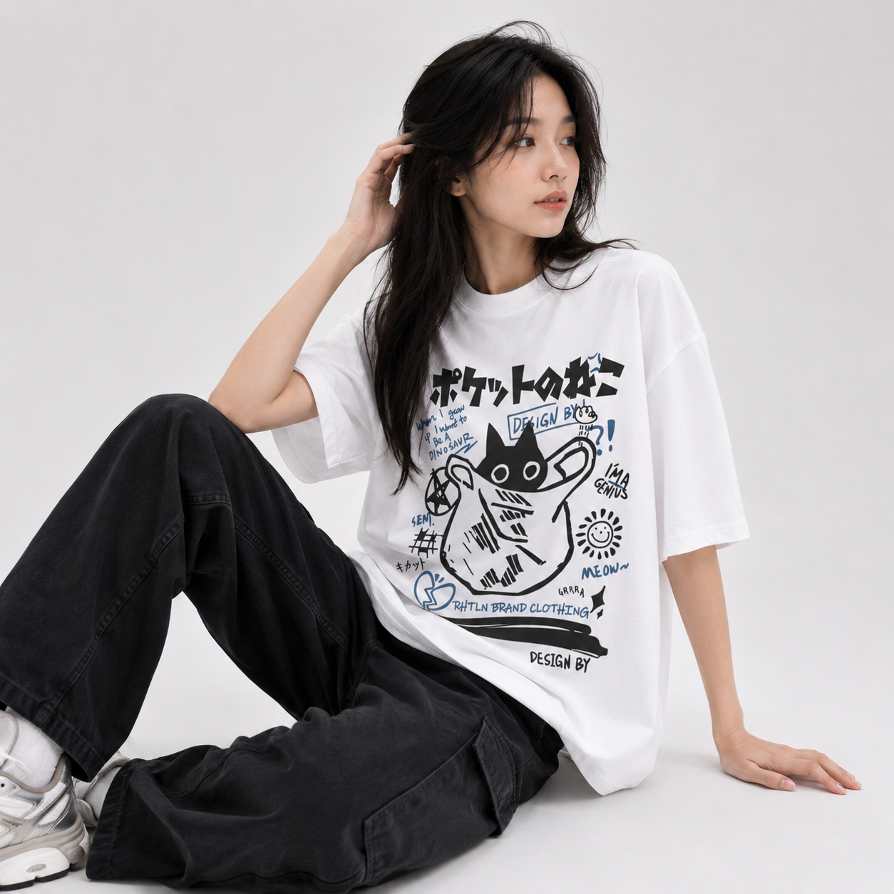 Japanese-theme Black Cat in a Bag Unisex Tee
