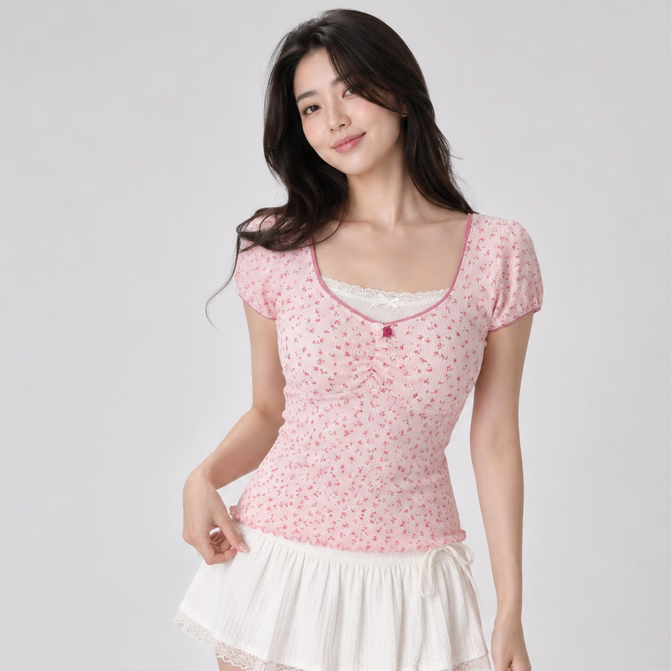 Cherry Blossom Ruched Women's Tee