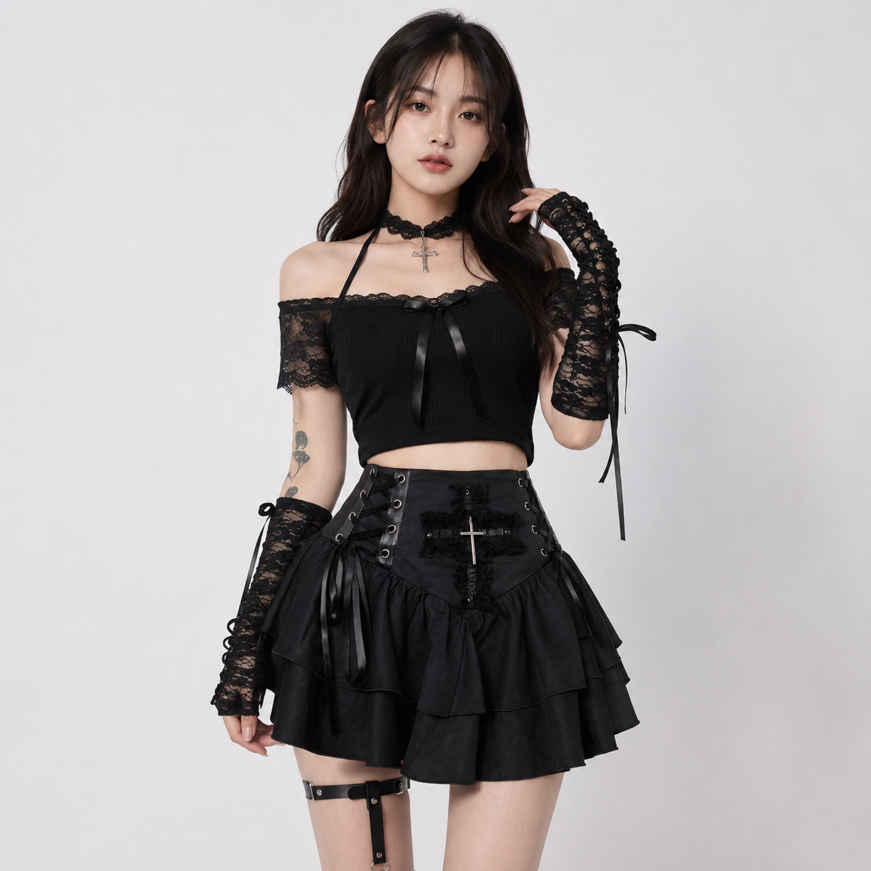 Shadow Bloom Gothic Ruffle Women's Skirt