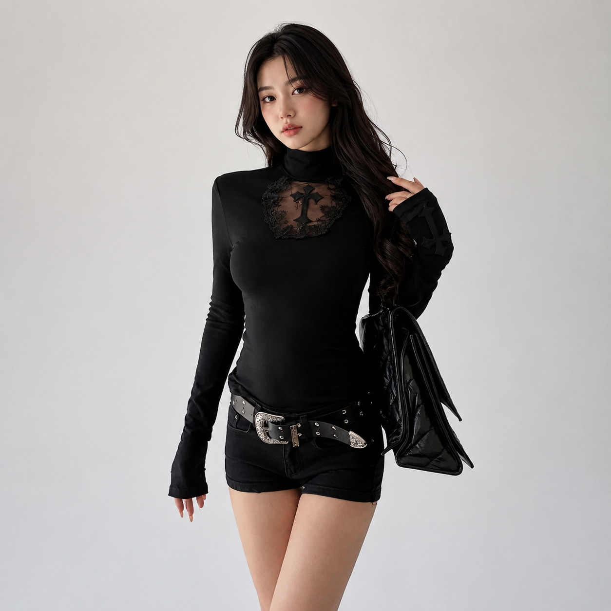 Nocturne Cross Mesh Gothic Women's Top