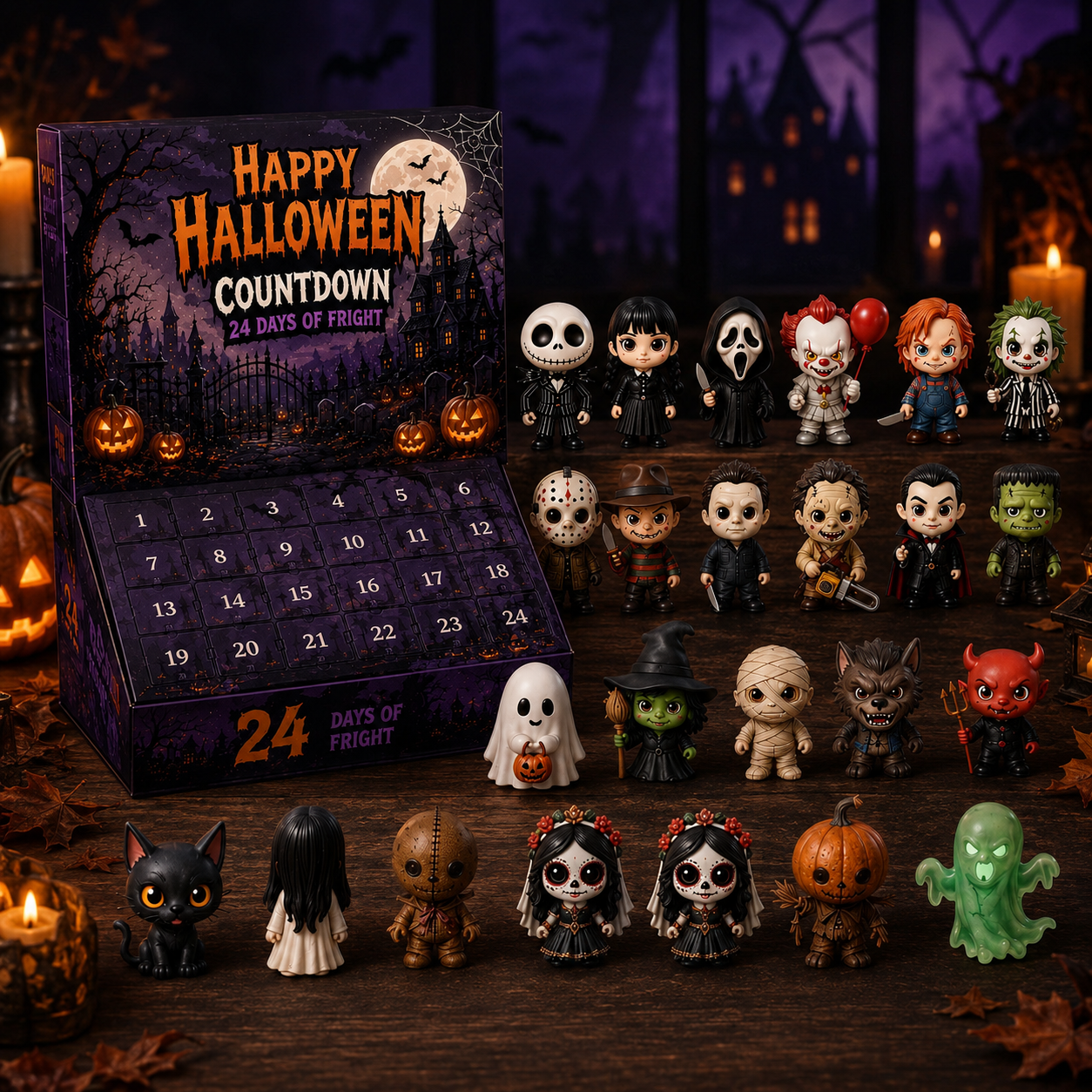 🔥Limited 50% OFF🎃 Halloween Countdown Blind Box | 👻 24 Days of Spooky Surprises 🕯️ One Mystery Figure Every Day ✨ Collect, Display & Celebrate Halloween Fun!