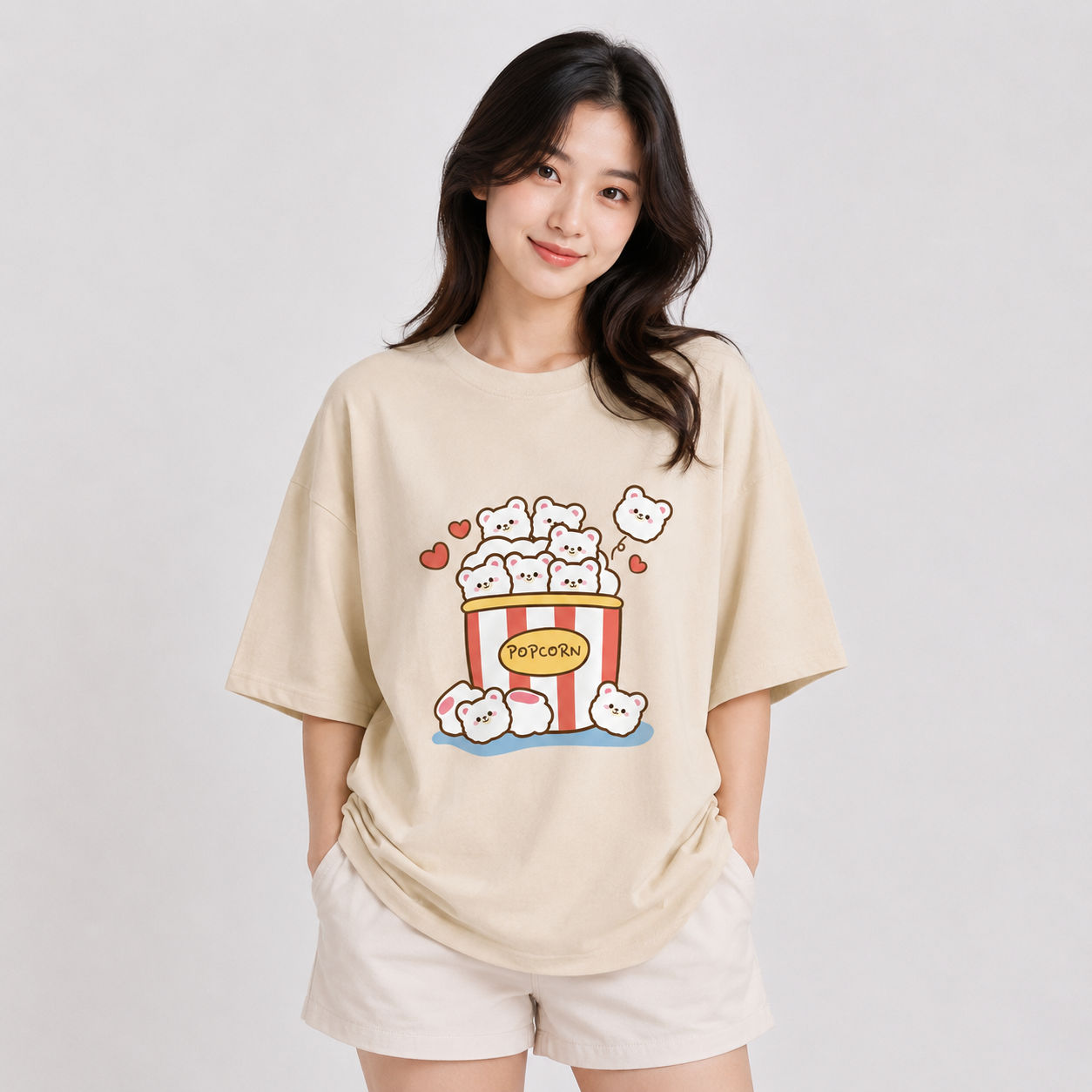 Cute Kawaii White Bear Popcorn Unisex Tee