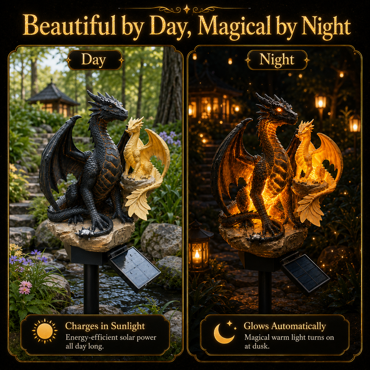 🐉 Solar Dragon Garden Light Set – 2-Piece Fantasy Outdoor Decor