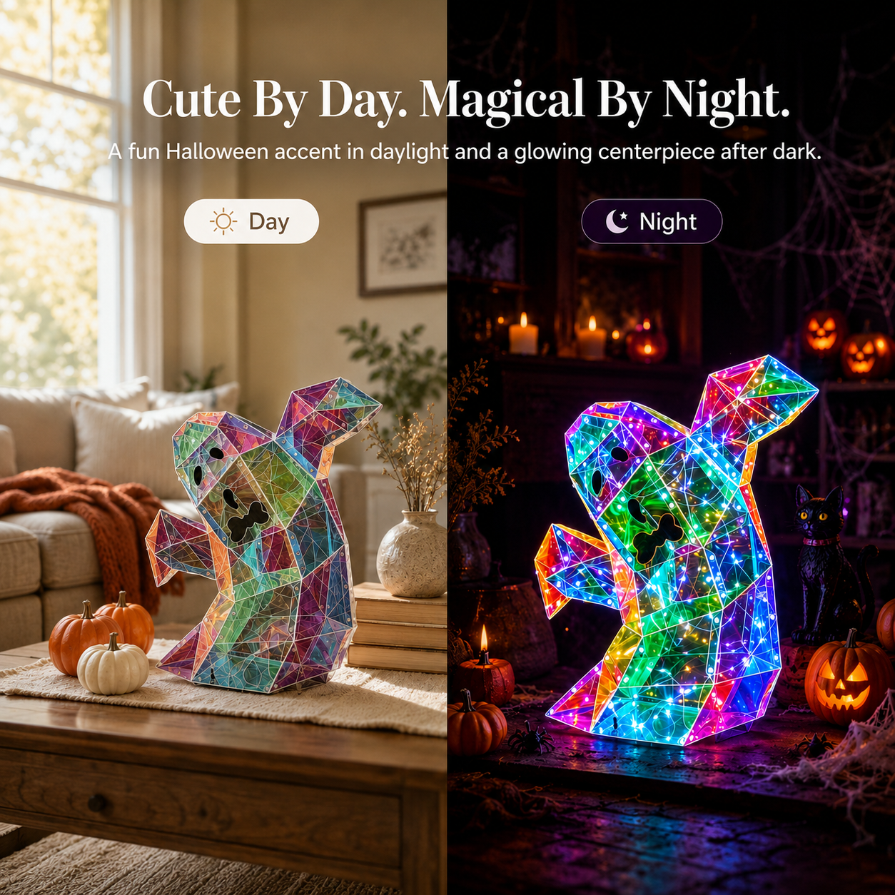 👻 Halloween Glowing Ghost LED Decor – Stained Glass Style🎃