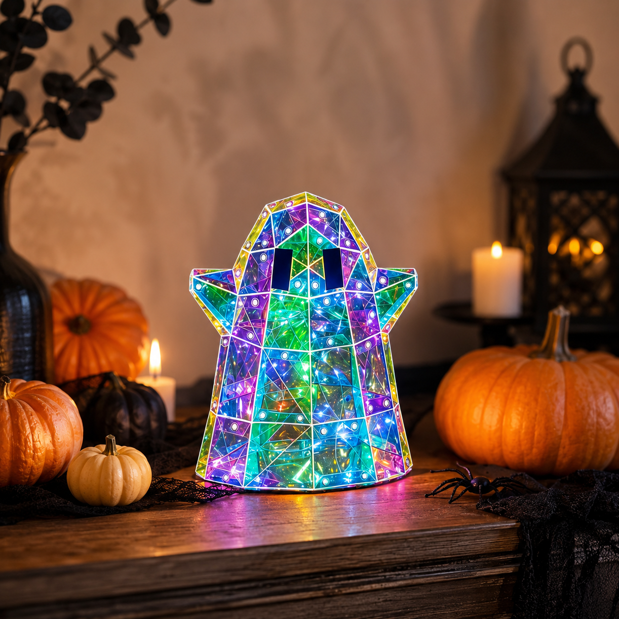 👻 Halloween Glowing Ghost LED Decor – Stained Glass Style🎃