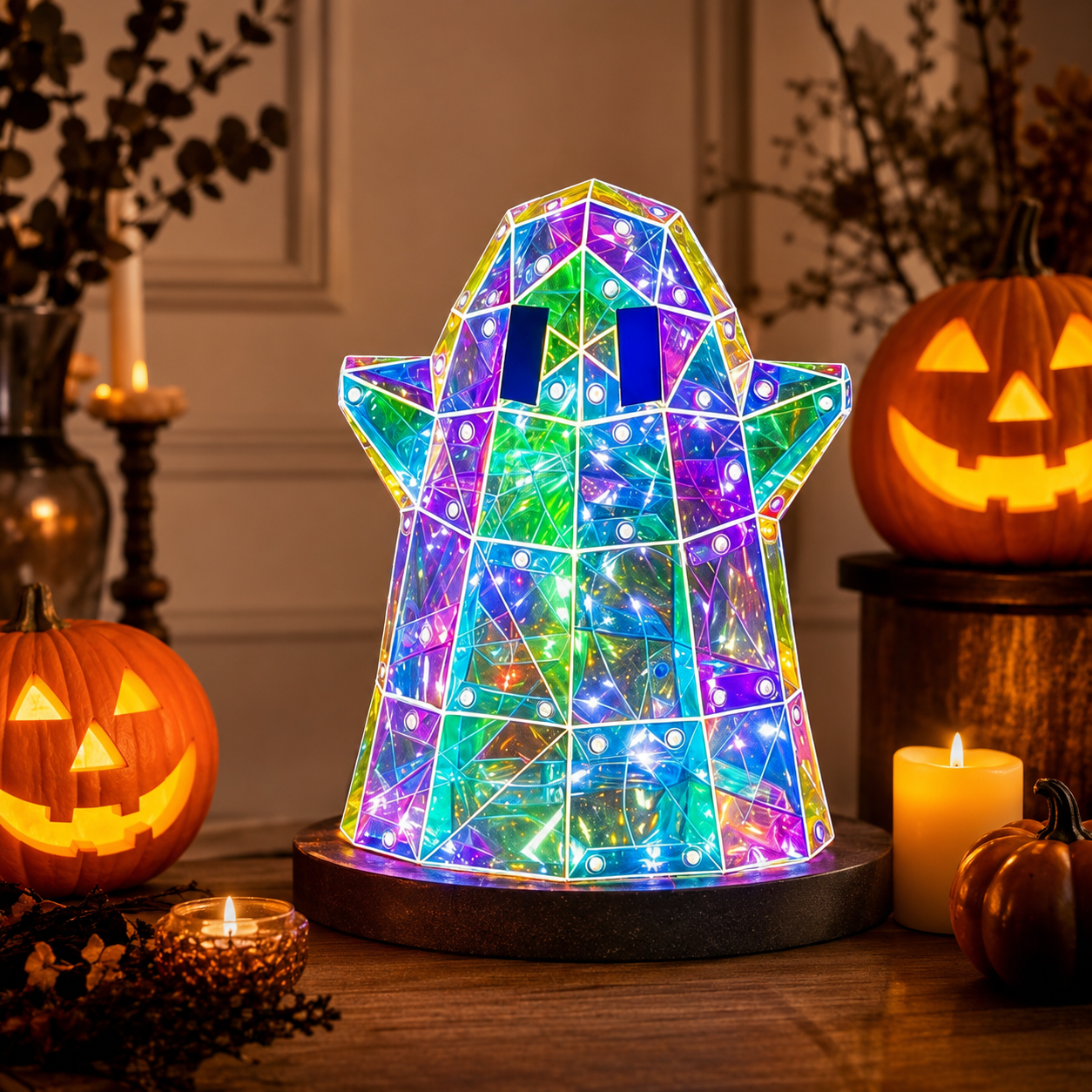 👻 Halloween Glowing Ghost LED Decor – Stained Glass Style🎃