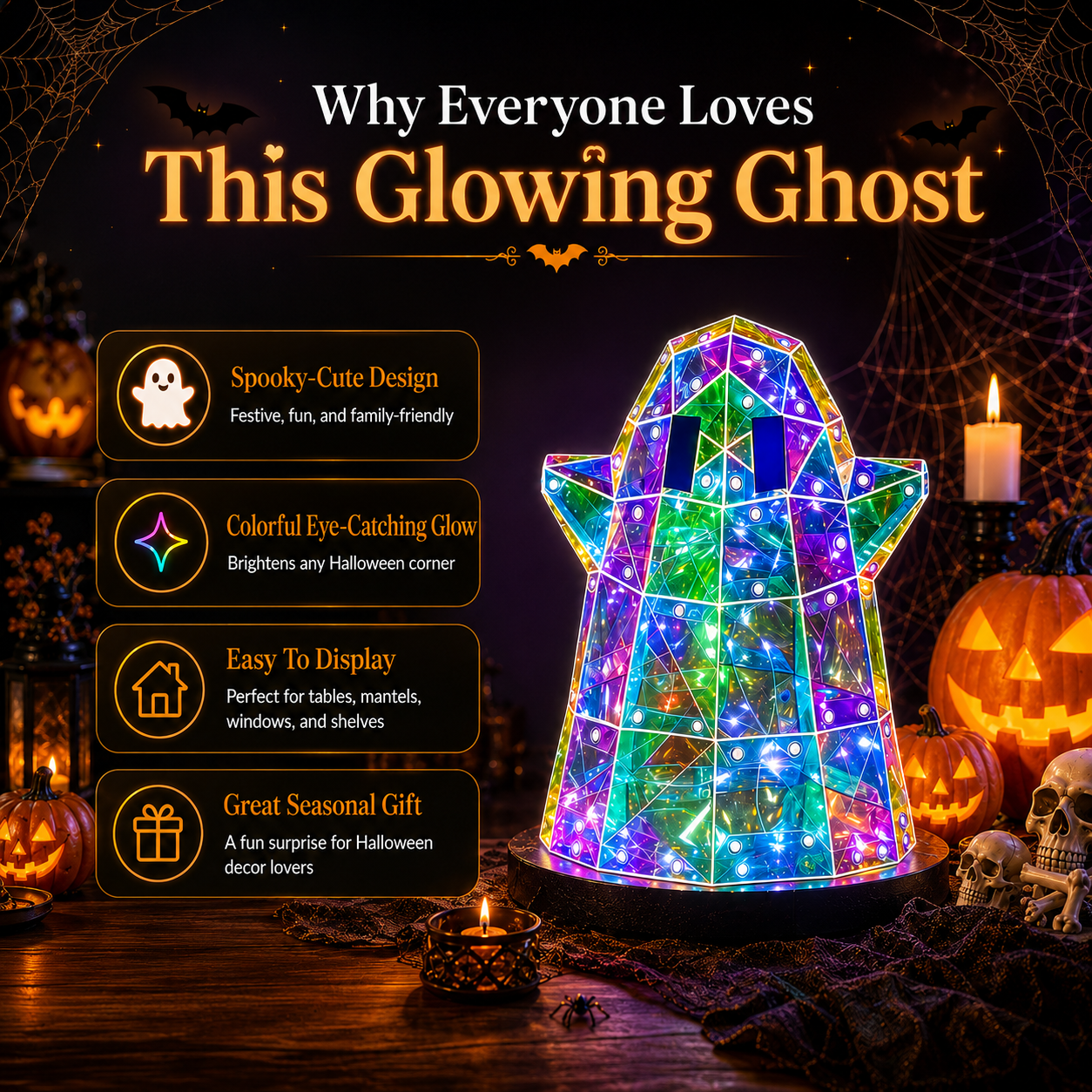 👻 Halloween Glowing Ghost LED Decor – Stained Glass Style🎃
