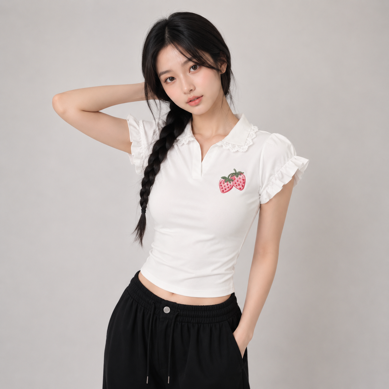 Strawberry Lace Collar Polo Womne's Top
