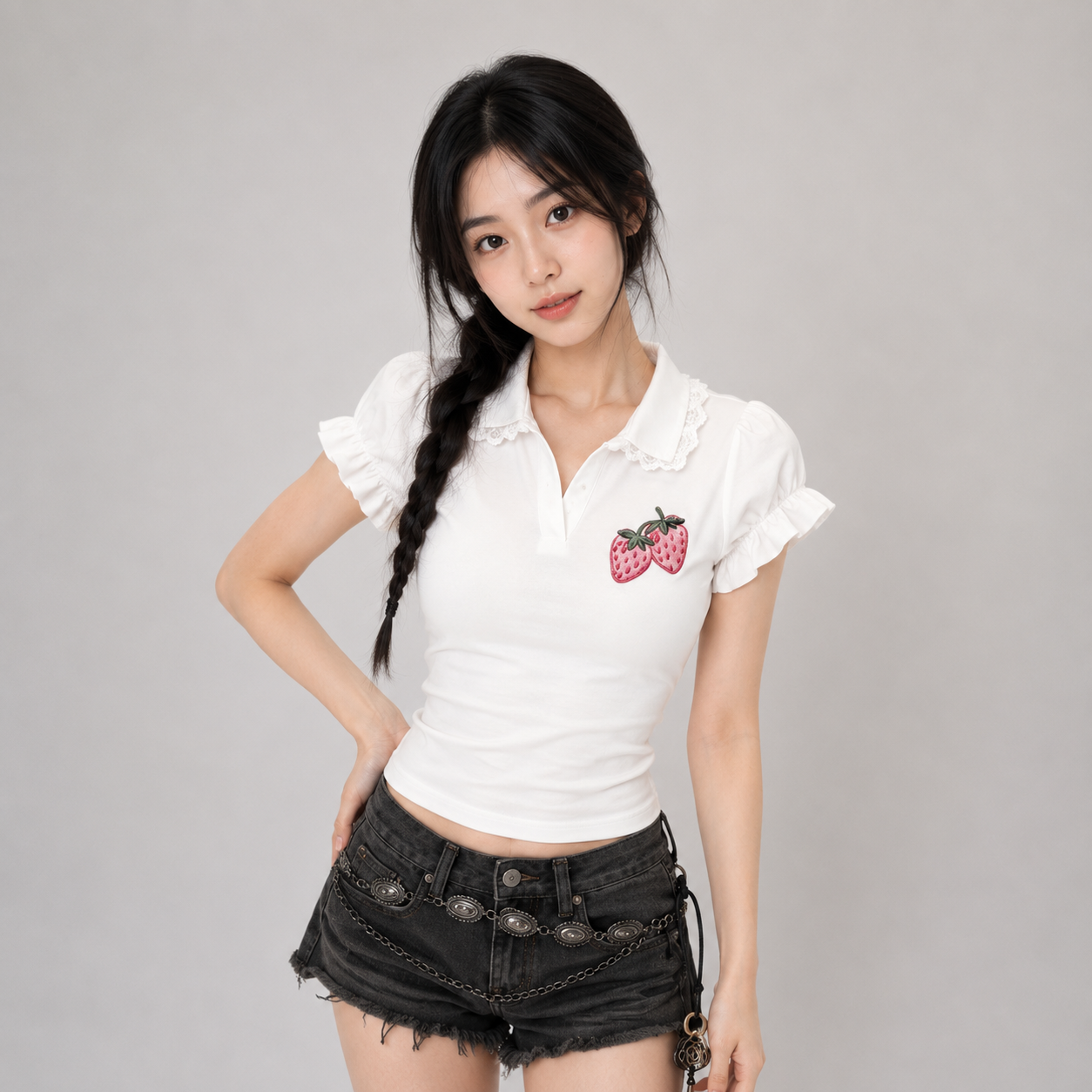 Strawberry Lace Collar Polo Womne's Top
