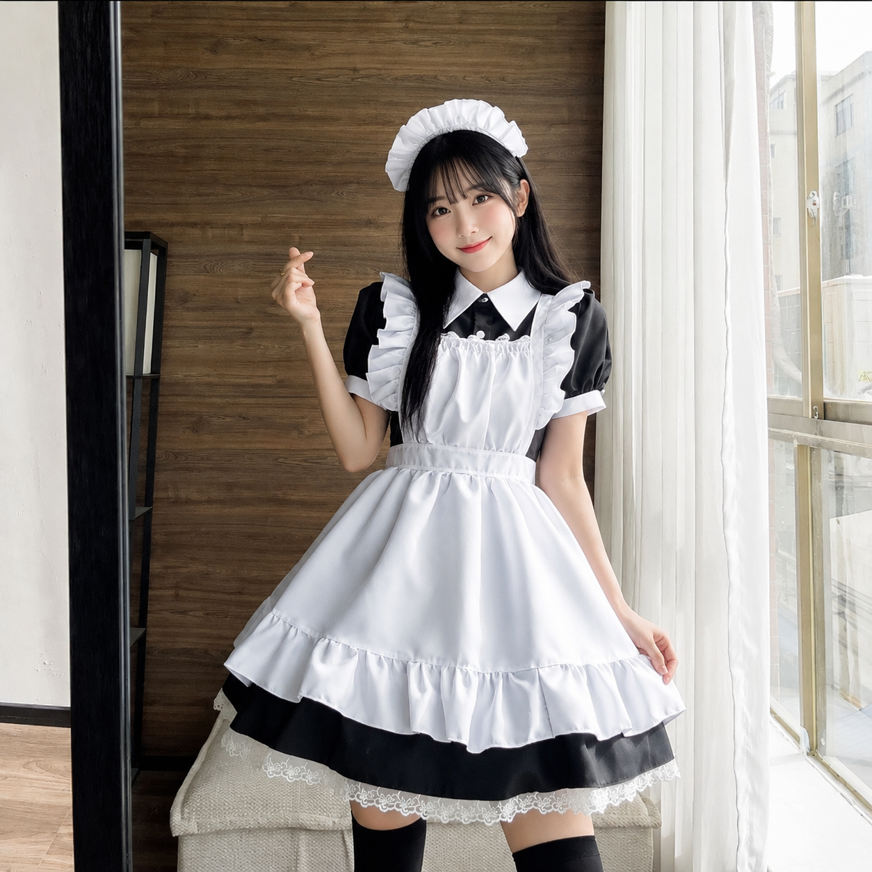 Black White Kawaii Lolita Maid Cosplay Women's Dress
