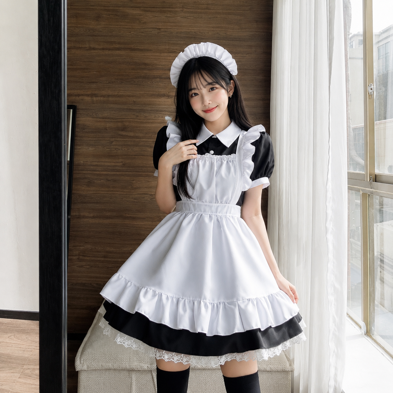 Black White Kawaii Lolita Maid Cosplay Women's Dress