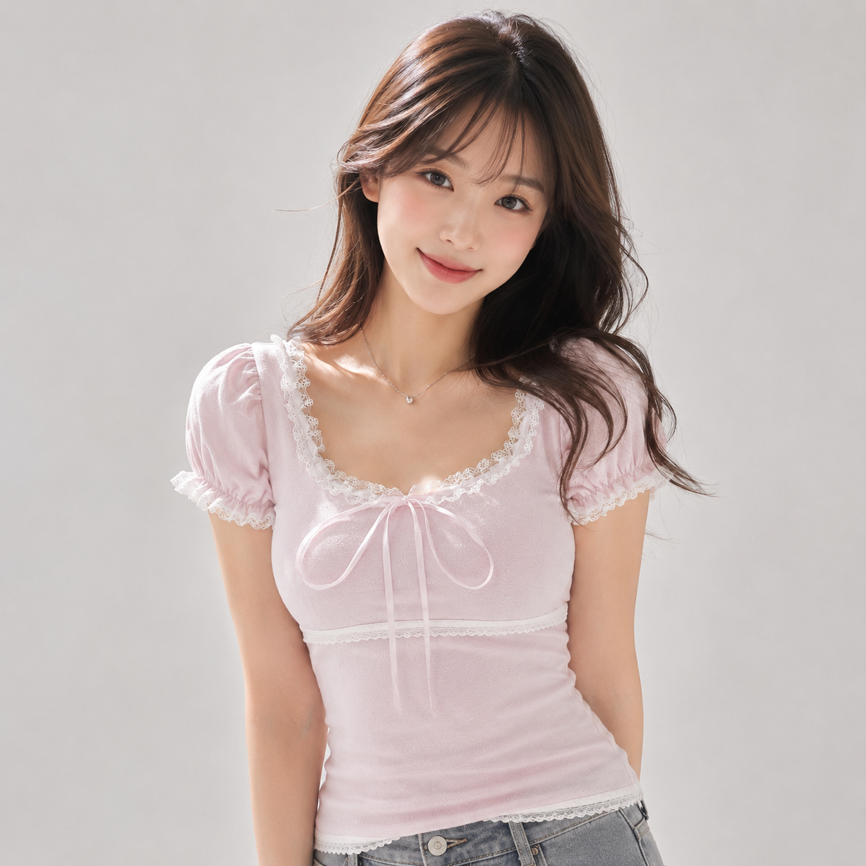 Sweetheart Pink Lace Bow Women's Top