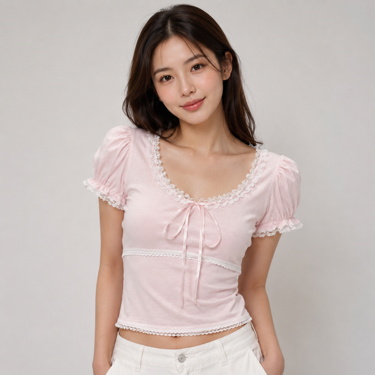 Sweetheart Pink Lace Bow Women's Top