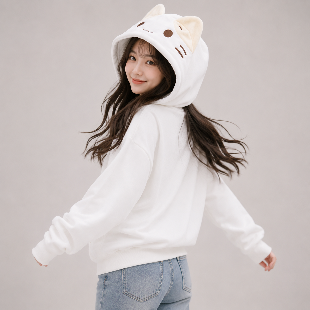 Creamy Neko Cat Unisex Zip Up Hoodie