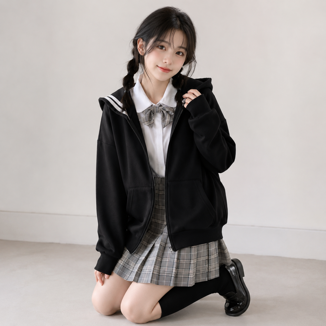 Kawaii Black Sailor Academy Unisex Zip Up Hoodie