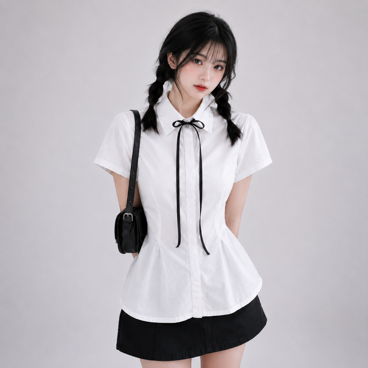 White Coquette Ribbon Peplum Women's Blouse