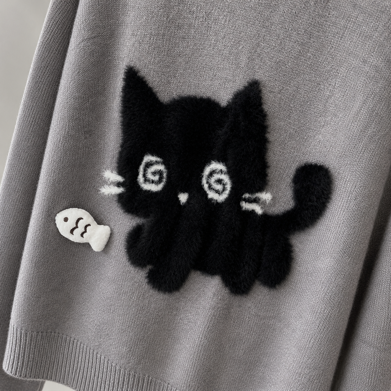 Midnight Kitty Grey Oversized Women's Sweater