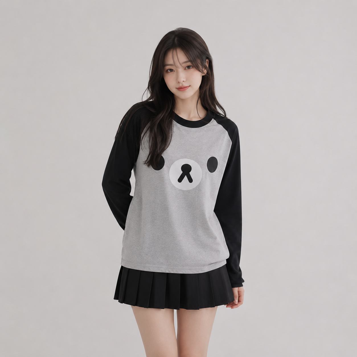 Kawaii Bear Face Oversized Long Gray Women's Top