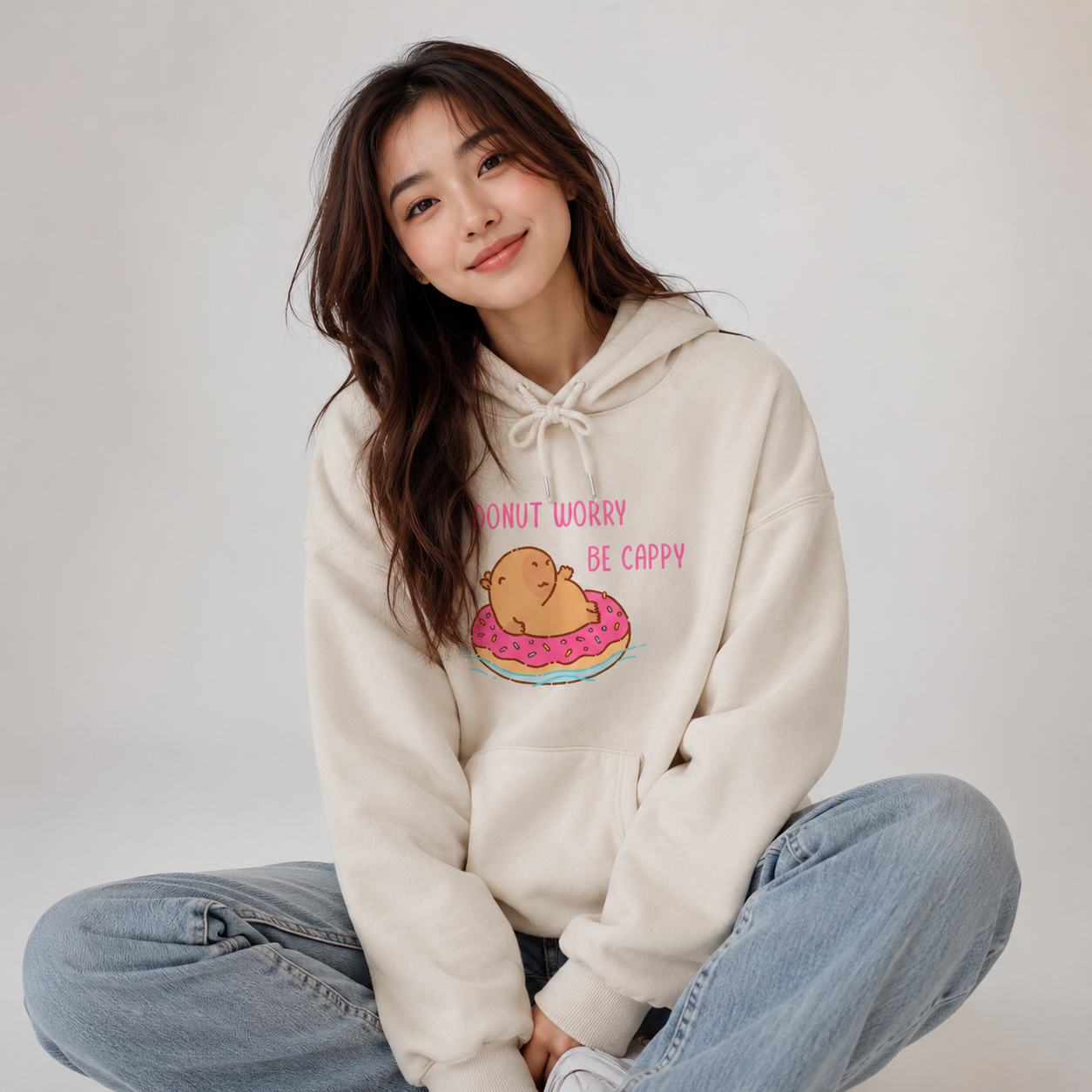 Capybara Floating Donut Don't Worry Be Cappy Unisex Hoodies