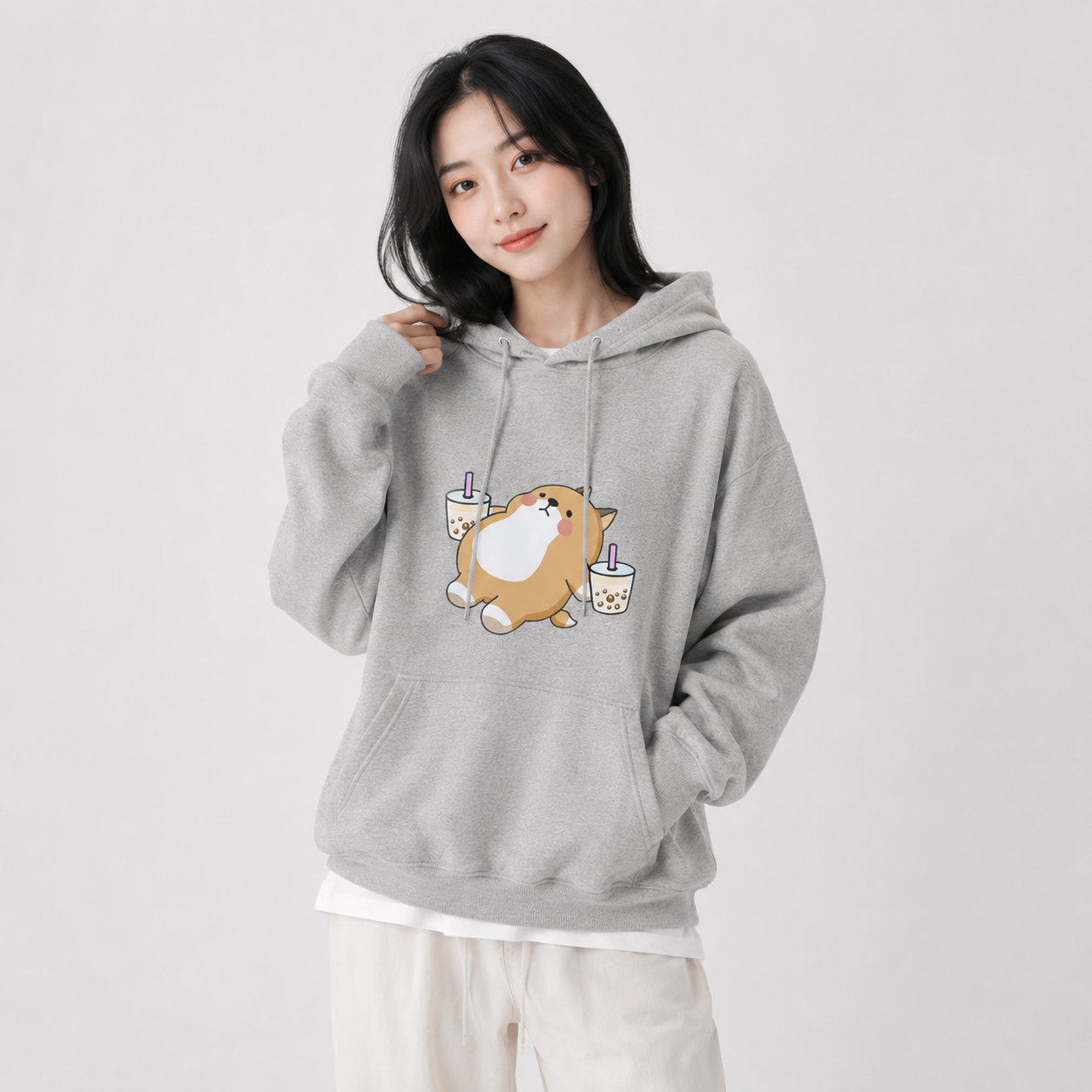 Chubby Shiba Inu Bubble Tea Unisex Hoodie